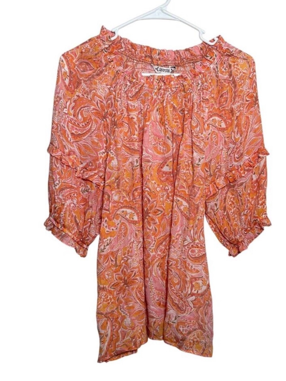 Nanette Lepore Blouse Women's Medium Ruffle Puff Sleeve Boho Artsy Top